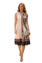 Elegant Pleated Midi Dress – Blue & Peach Print
