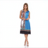 Elegant Pleated Midi Dress – Blue & Peach Print