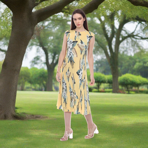 Flash Sale: Tropical Floral Pleated Midi Dress – DR1050