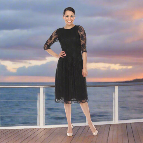 3/4 Sleeve Lace Crinkle Dress - DR1055