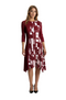 Burgundy Geometric Print Pleated Midi Dress- DR1070-2