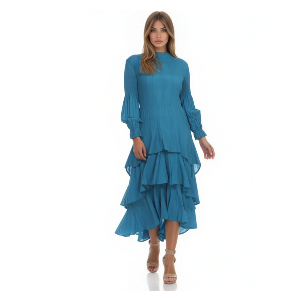 Long Sleeve Multi Layer Dress - DR1098 Teal