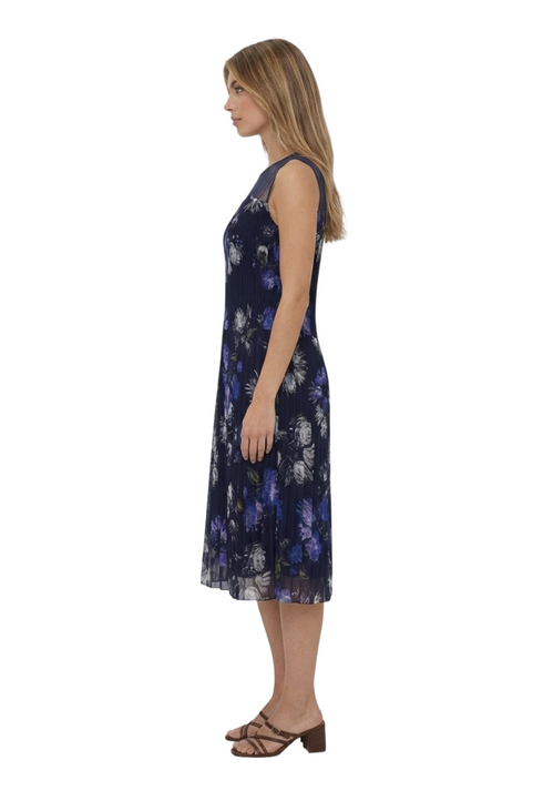 Midnight Floral Pleated Dress - DR1101