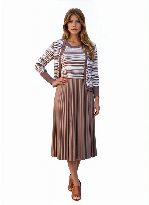 Sleeveless pleated dress with macthed jacket - DR1103