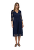 Pleated V-Neck Midi Dress- DR1106 Navy