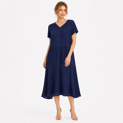 Textured Short Sleeve Midi Dress- DR1118