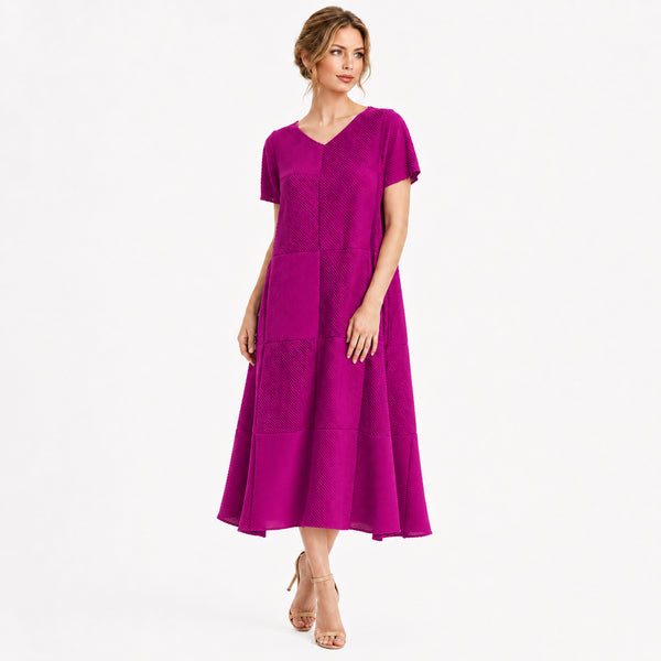 Textured Short Sleeve Midi Dress- DR1118