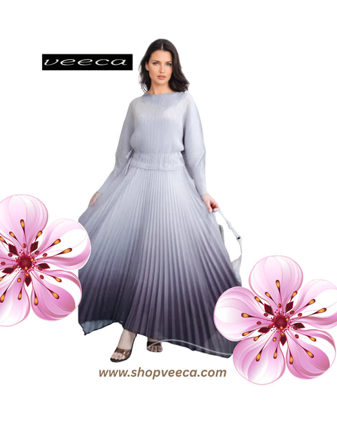 long sleeve pleated dress with side-tie detail - DR1150