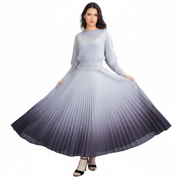 long sleeve pleated dress with side-tie detail - DR1150