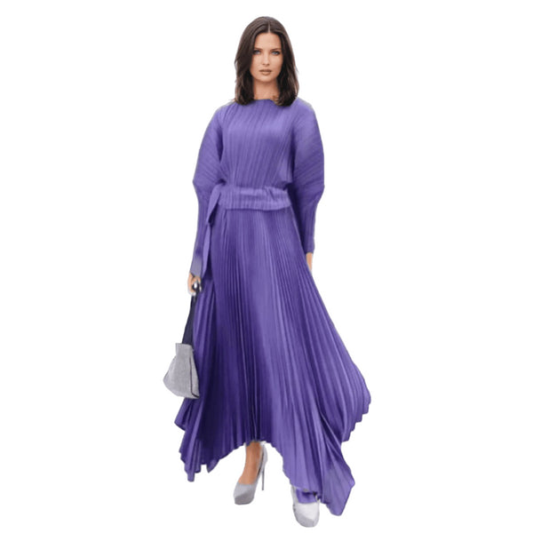 long sleeve pleated dress with side-tie detail - DR1150