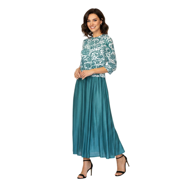 Lace Print Long Sleeve Pleated Dress - DR1220