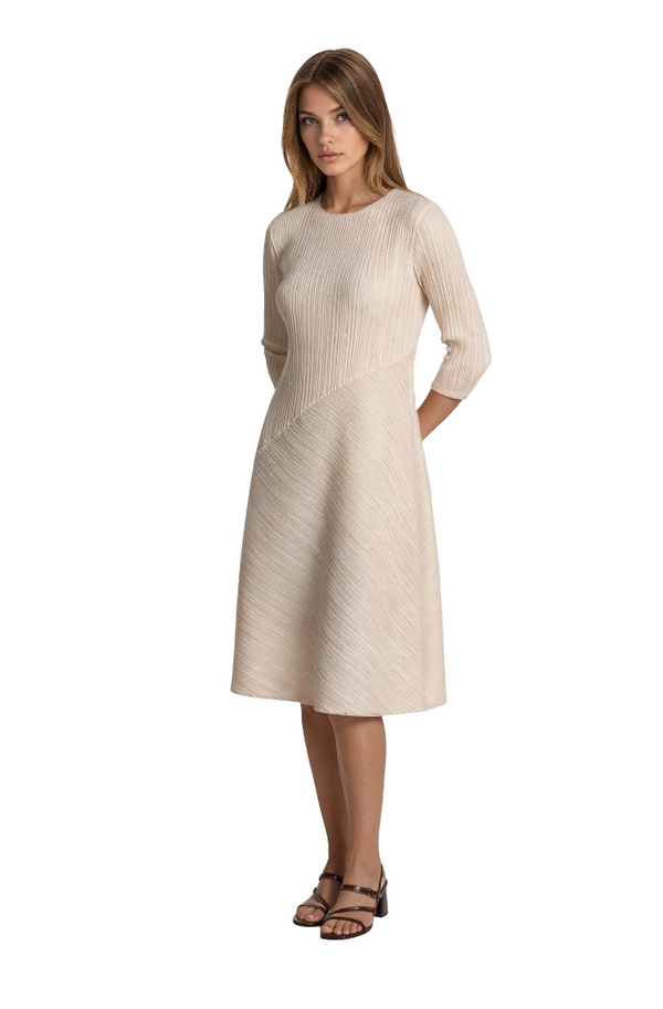 Elegant Asymmetric Pleated Dress - DR1270 Beige
