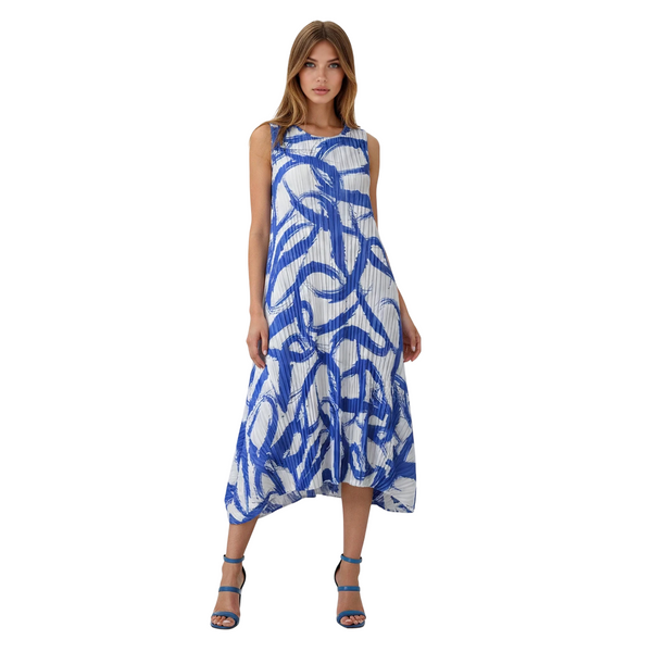 Abstract Print Sleeveless Pleated Midi Dress - DR1137