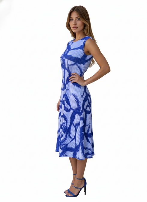 Abstract Print Sleeveless Pleated Midi Dress - DR1137