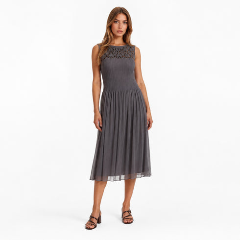 Sleeveless Laser Cut Midi Dress - DR1408