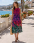 Pleated Floral Sleeveless Midi Dress – Fuchsia Green Print