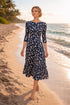 Navy Floral Pleated Midi Dress, Elegant Wedding Guest & Occasion Dress