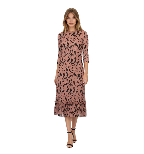 Navy Floral Pleated Midi Dress, Elegant Wedding Guest & Occasion Dress
