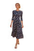 Navy Floral Pleated Midi Dress, Elegant Wedding Guest & Occasion Dress