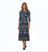 Navy Floral Pleated Midi Dress, Elegant Wedding Guest & Occasion Dress