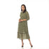 3/4 Sleeve Ruffle Skirt Print Dress - DR1421 Green