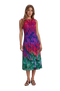 Pleated Floral Sleeveless Midi Dress – Fuchsia Green Print