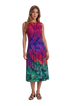Pleated Floral Sleeveless Midi Dress – Fuchsia Green Print