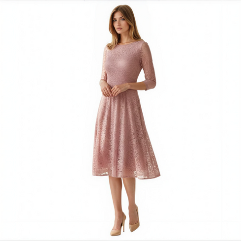 3/4 Sleeve Elegant Lace Floral Dress - DR1436