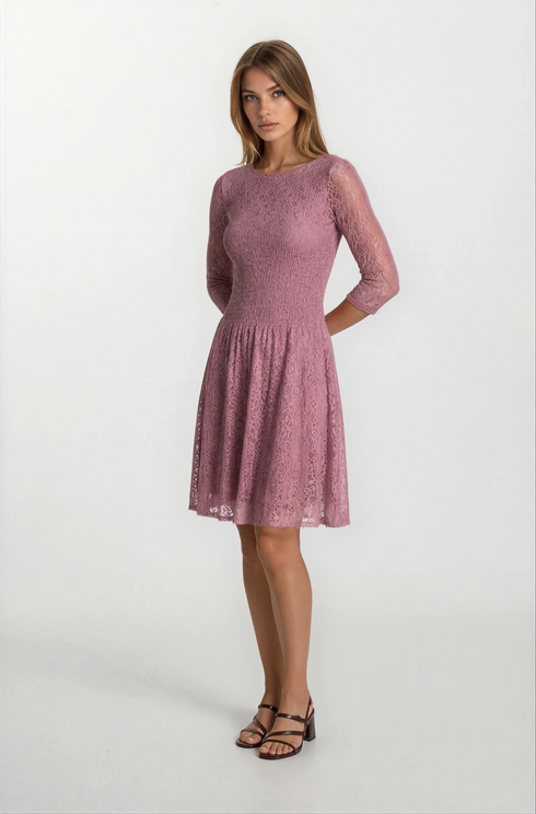 3/4 Sleeve Elegant Lace Floral Dress - DR1436