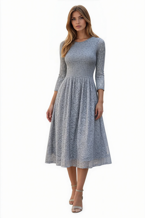 3/4 Sleeve Elegant Lace Floral Dress - DR1436