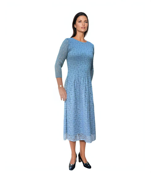 3/4 Sleeve Lace Pleated Dress - DR1436