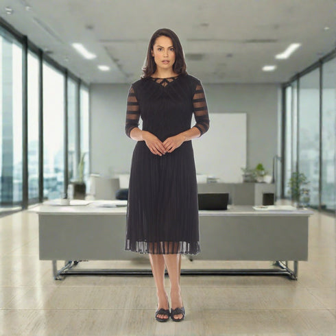 3/4 Sleeve Illusion Dress - DR1483 Black