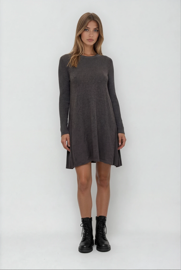 Essential Ribbed-Sleeve Knit Dress - DR1508