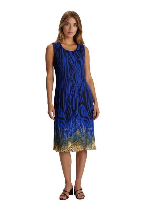 Blue Abstract Print Sleeveless Midi Dress - DR1512