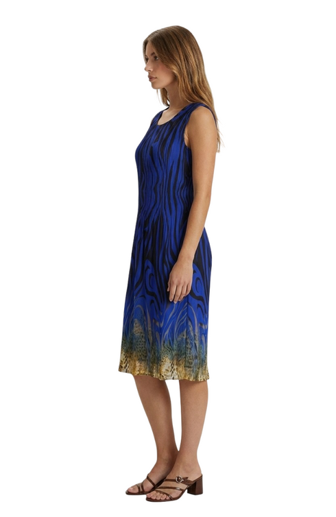 Blue Abstract Print Sleeveless Midi Dress - DR1512