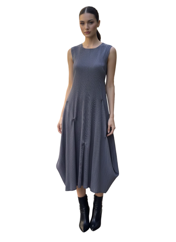 Sleeveless Layered Midi Dress - DR1515 Grey
