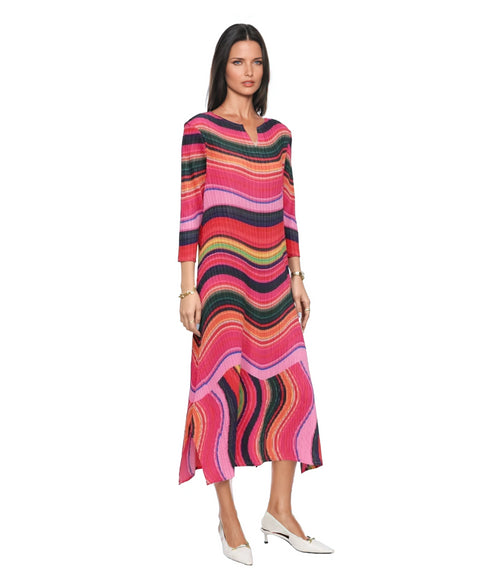 Wave Pattern Pleated Midi Dress - DR1520