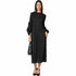 Minimalist Black Pleated Midi Dress – Long Sleeve Elegant Flow Dress