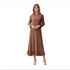 long-sleeve pleated bubble hem midi dress - DR1583