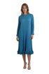 long-sleeve pleated bubble hem midi dress - DR1583