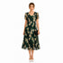 Elegant Floral Pleated Midi Dress, Green & Blue