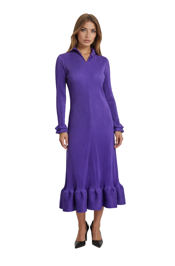 Violet Elegance Ribbed Midi Dress - DR1624