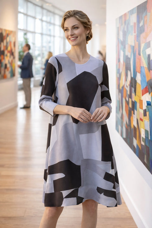 Modern Geometric Print A-Line Dress- DR1621