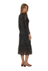 Elegant Black Lace Sleeve Midi Dress – Sophisticated Floral Pattern Dress for Women