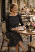 Elegant Black Lace Sleeve Midi Dress – Sophisticated Floral Pattern Dress for Women