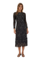 Elegant Black Lace Sleeve Midi Dress – Sophisticated Floral Pattern Dress for Women