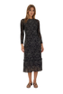 Elegant Black Lace Sleeve Midi Dress – Sophisticated Floral Pattern Dress for Women