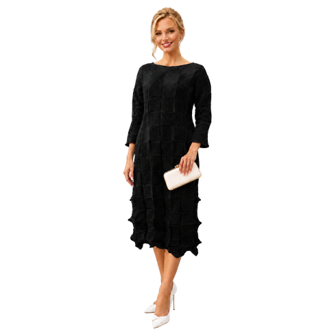 Textured Pleated Midi Dress, Black & Red