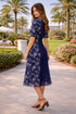 Floral Pleated Midi Dress | Blue & Green Elegant Garden Party Dress