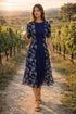 Floral Pleated Midi Dress | Blue & Green Elegant Garden Party Dress